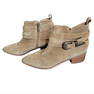Marc Fisher Yandi Belted Western Bootie Medium Brown Suede 8.5